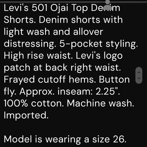 LEVIS PREMIUM 501 HIGH RISE DENIM SHORTS IN OJAI TOP SZ 28 PERFECT CONDITION - Picture 15 of 16